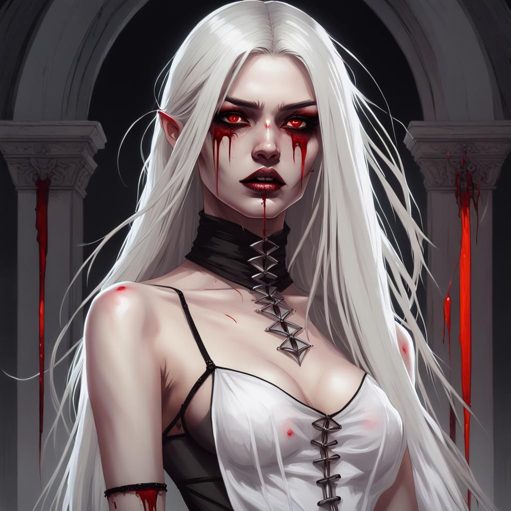 Vampire Girl Portrait in Hyperdetailed Digital Art Style