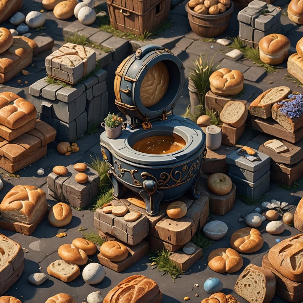 Fantastical Bread-Making Toilet: Detailed Matte Painting