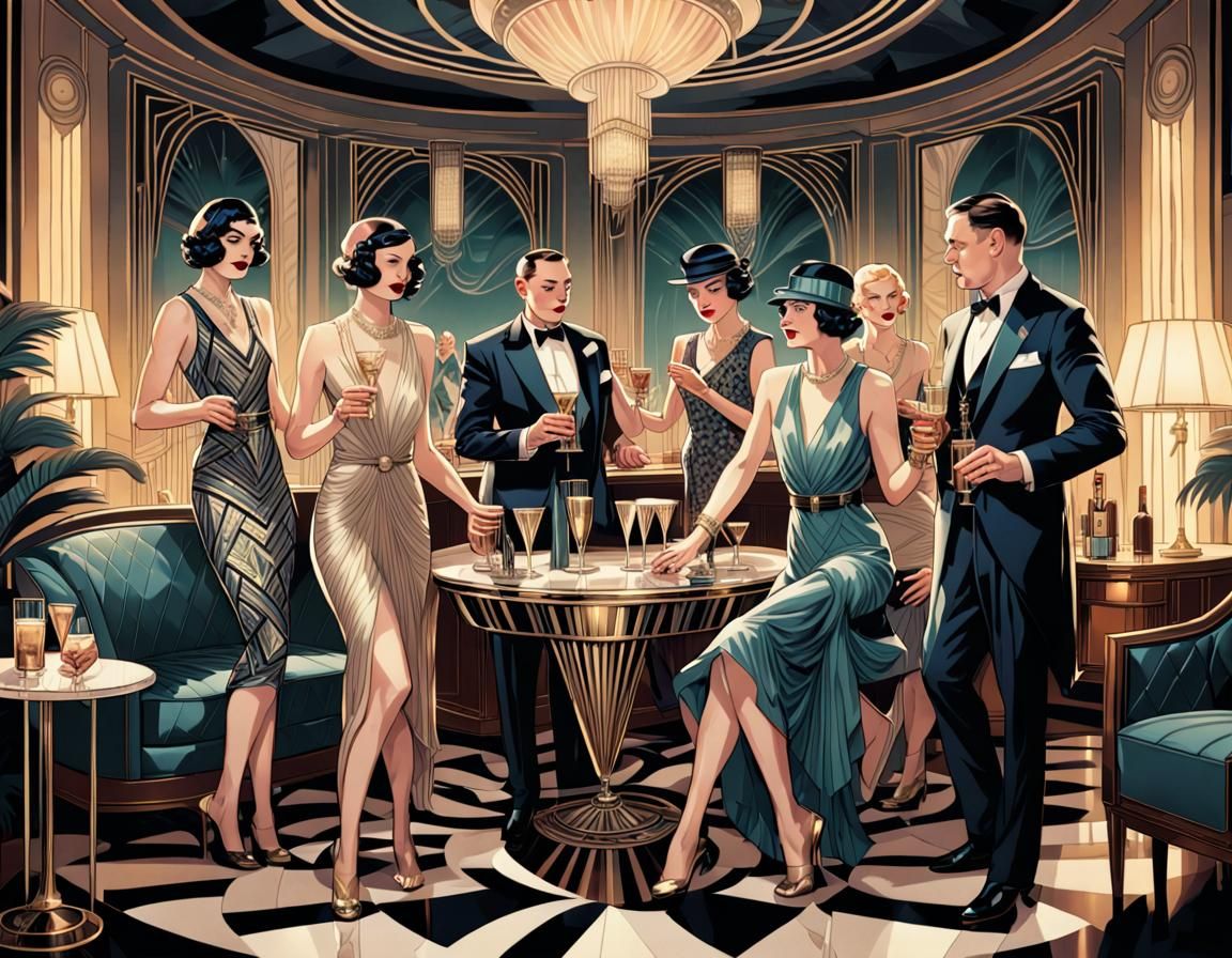 An Art Deco cocktail party scene