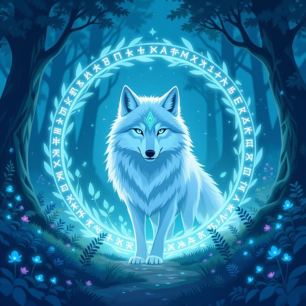 Wolf Spirit Emerges from Shimmering Portal, Ghibli Style