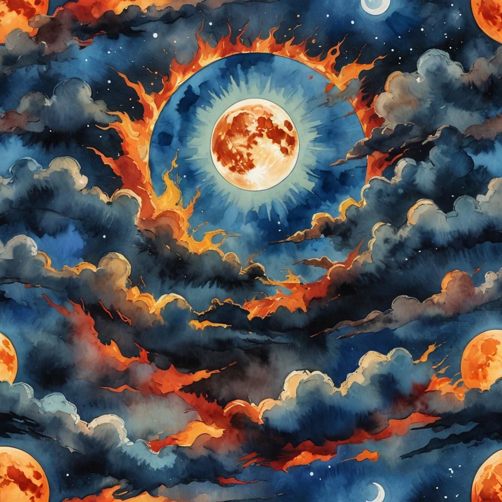 Contrasting Celestial Bodies in Gouache and Watercolor