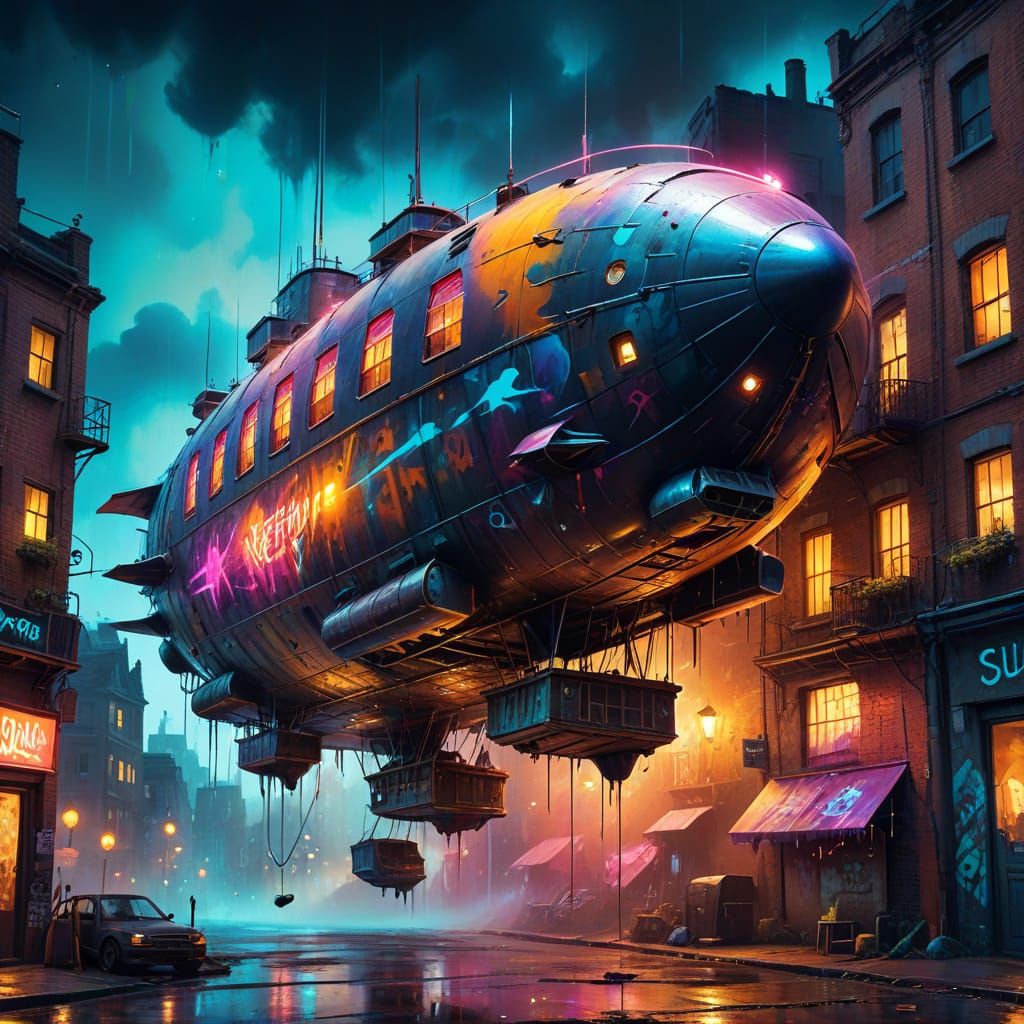 Fantasy Airship in Graffiti Art Style