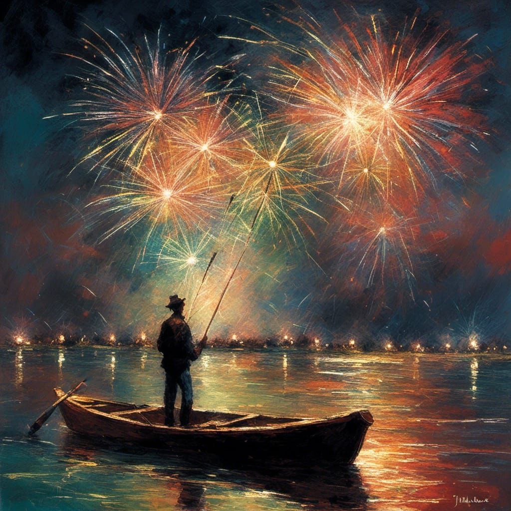 Fireworks Light Up the Night Sky Over Lake