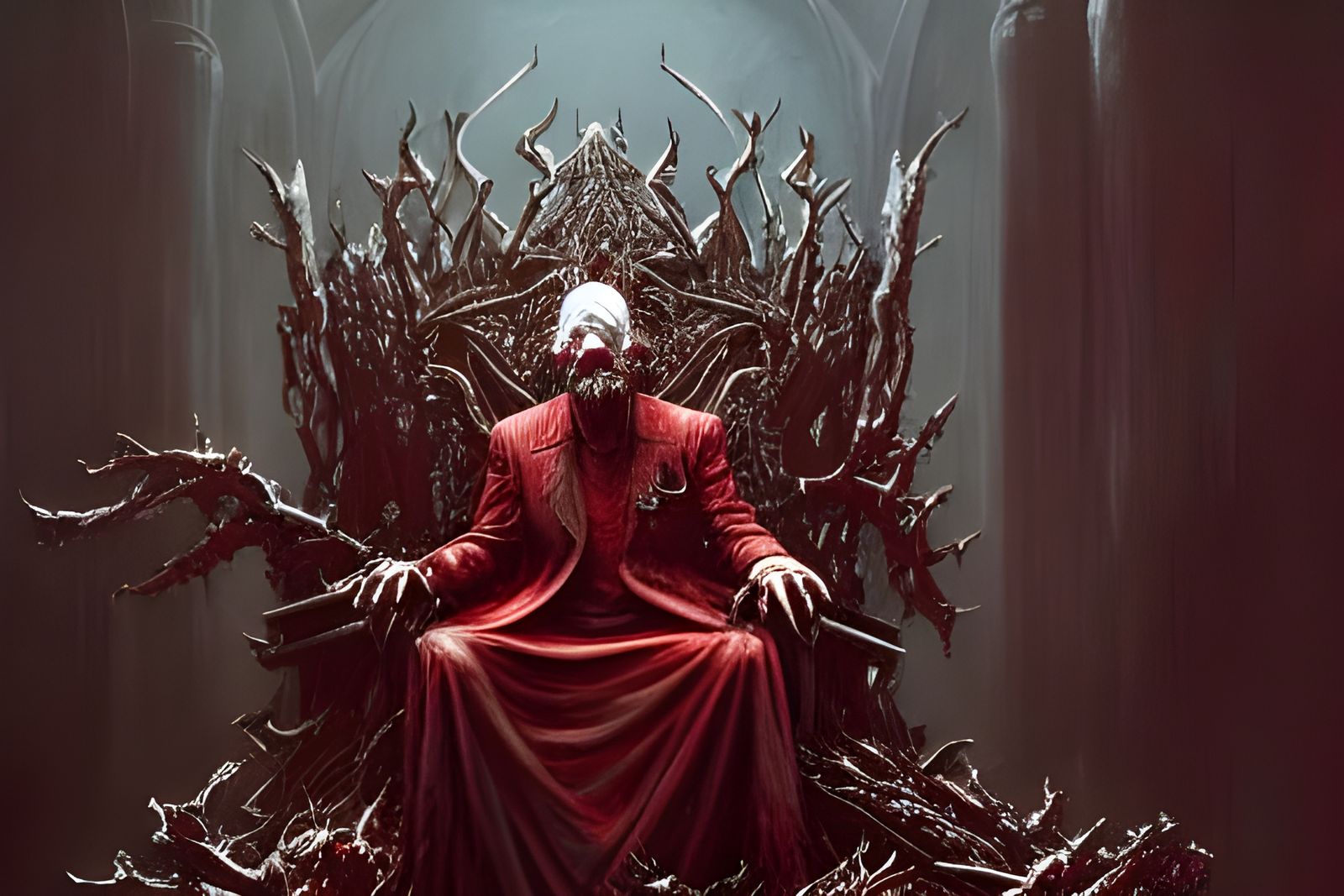 Withered King on Bone Throne: Surrealist Painting
