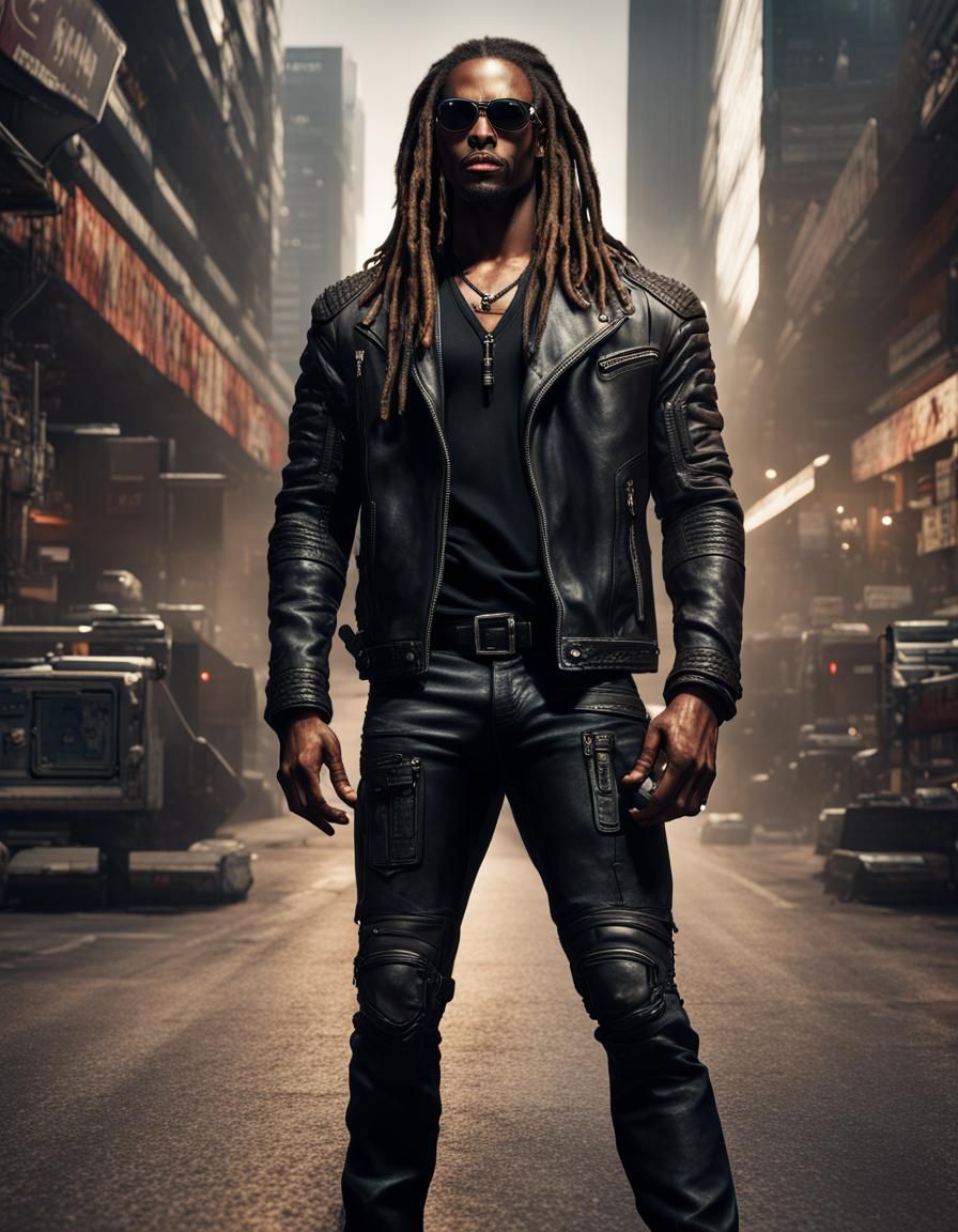 Cyberpunk Dreadlock Character in Leather Jacket