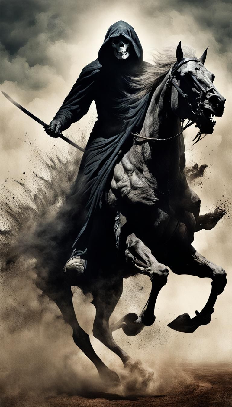 Grim Reaper on Pale Horse in Impasto Style