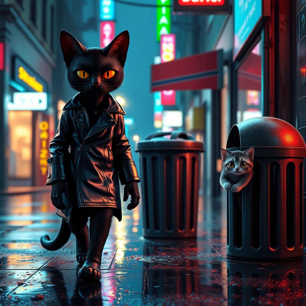 Pixar-Style Cat in Neon Alley