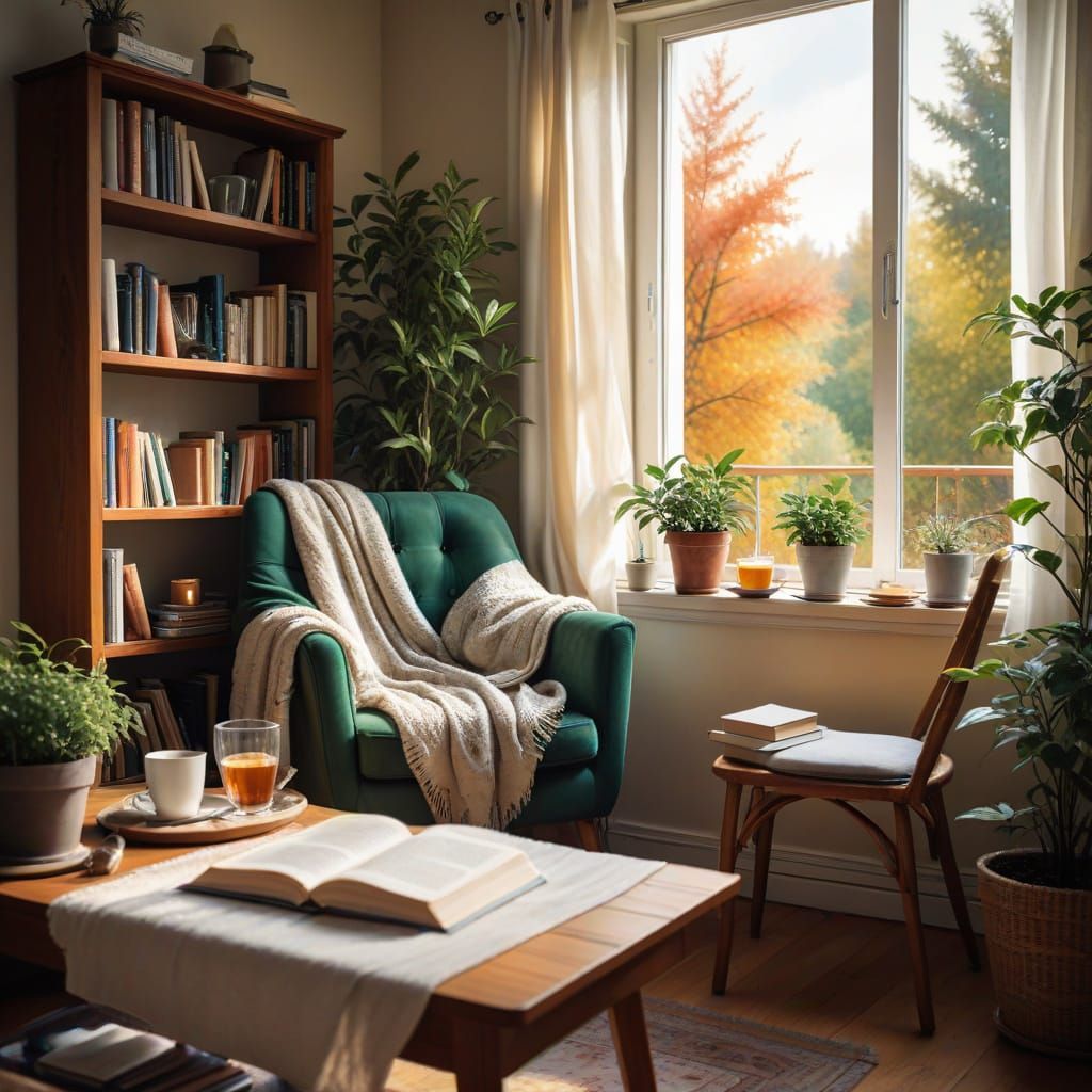 Cozy Room Interior in Watercolor Style