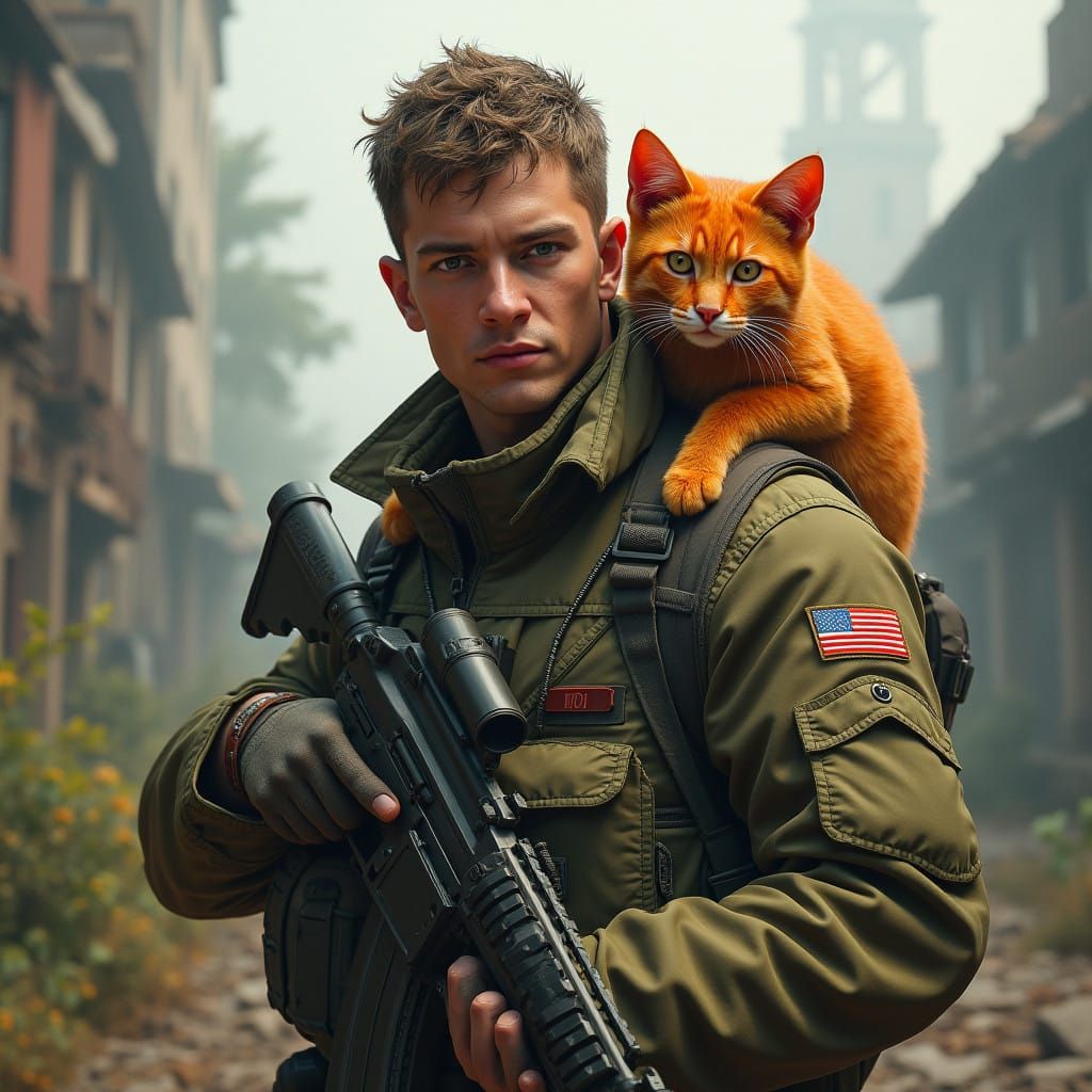 Heroic Polish Soldier with Orange Cat in Epic Gi Joe Art