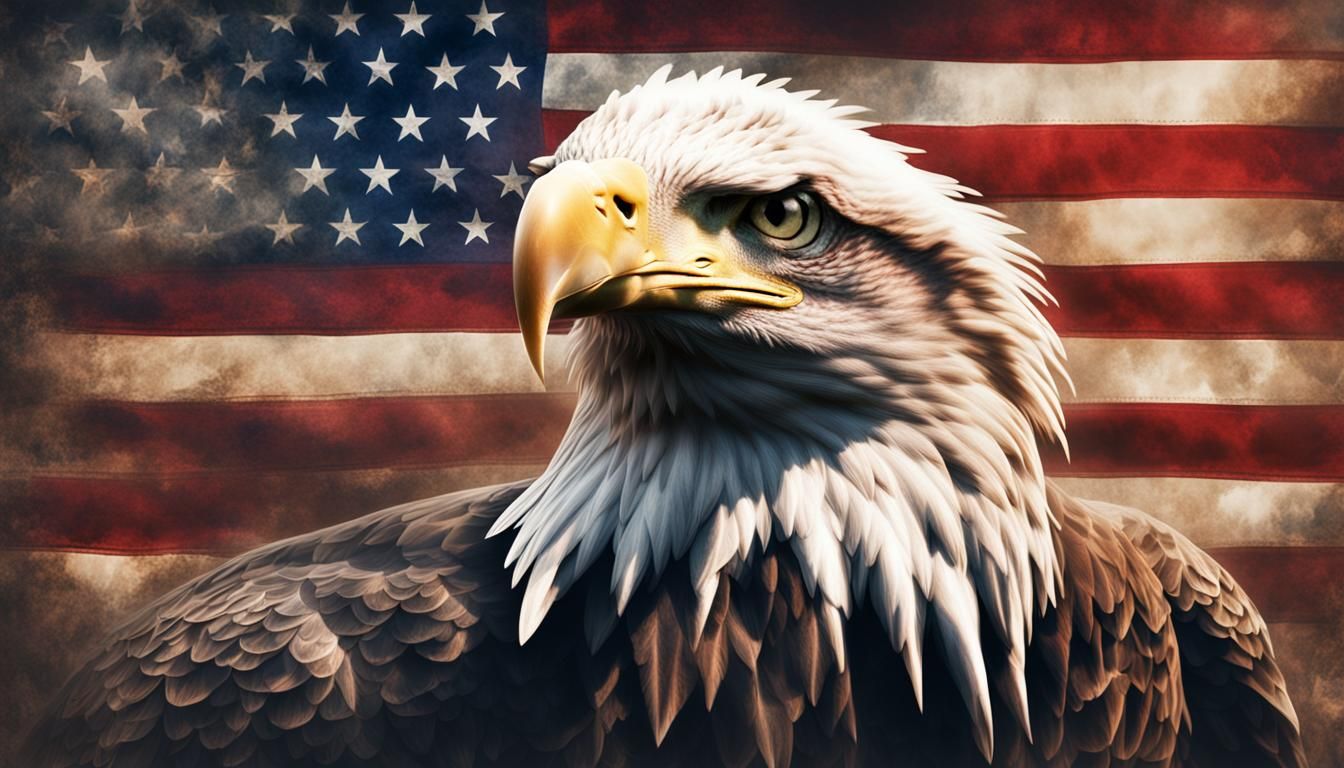 Faded American Flag with Bald Eagle: Digital Matte Painting