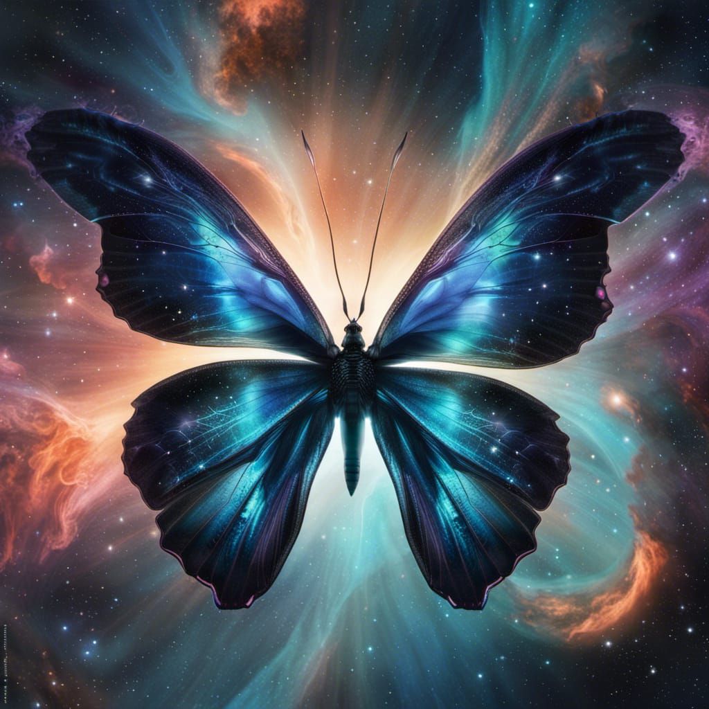 Cosmic Bioluminescent Butterfly in Flight