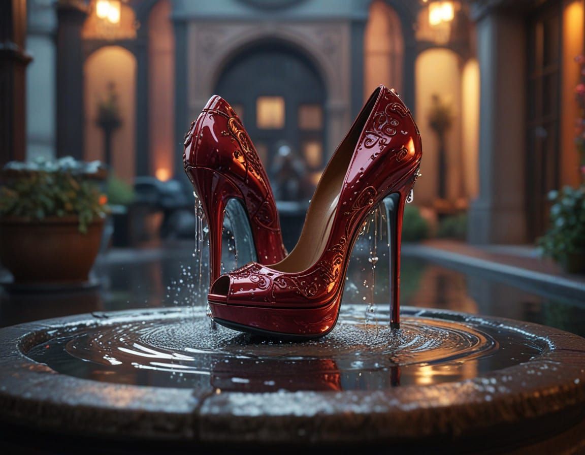 High Heel Fountain in Hyperrealistic Style