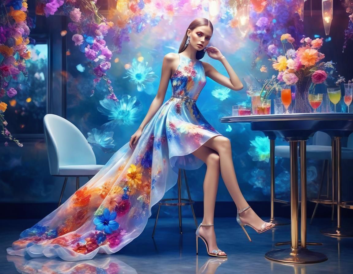 Summer Fashion Queen in a Floral Cocktail Bar