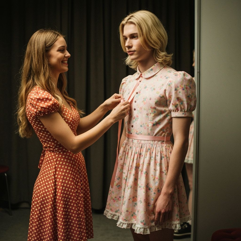 Young Couple in Fitting Room, Cinematic Film Still
