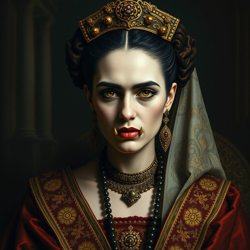 Frida Kahlo as Vampire in Medieval Portrait