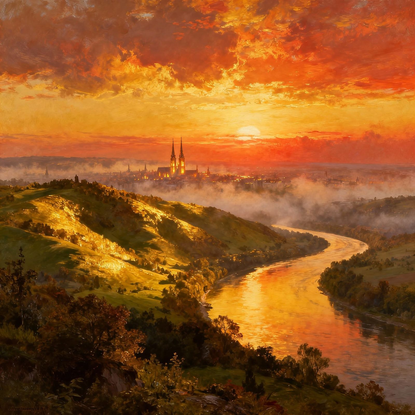 Epic Sunrise Over Vienna Landscape Painting