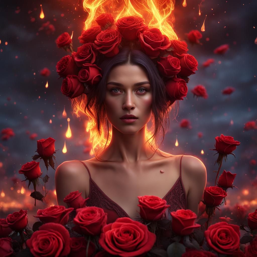 Bouquet of Roses Lit by Tears: Digital Matte Painting