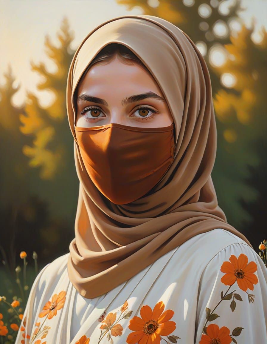 Woman in Niqab: Oil Painting with Bokeh