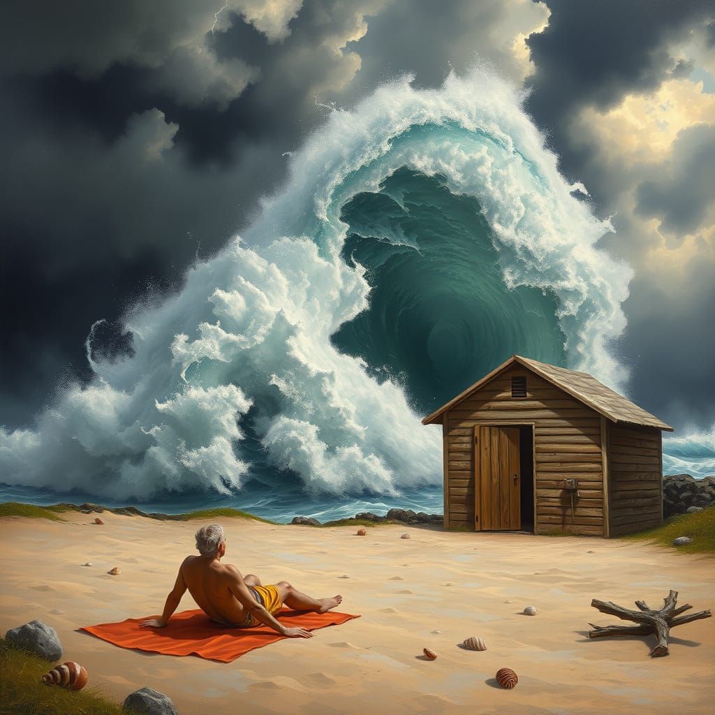 Stormy Beach Scene in Impressionist Style