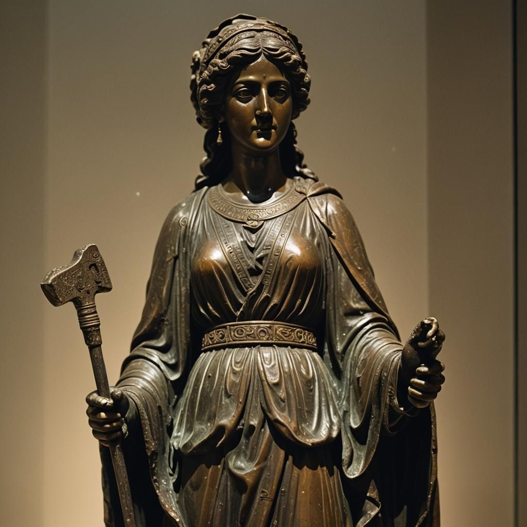Bronze Statue of Greek Woman in Museum Display