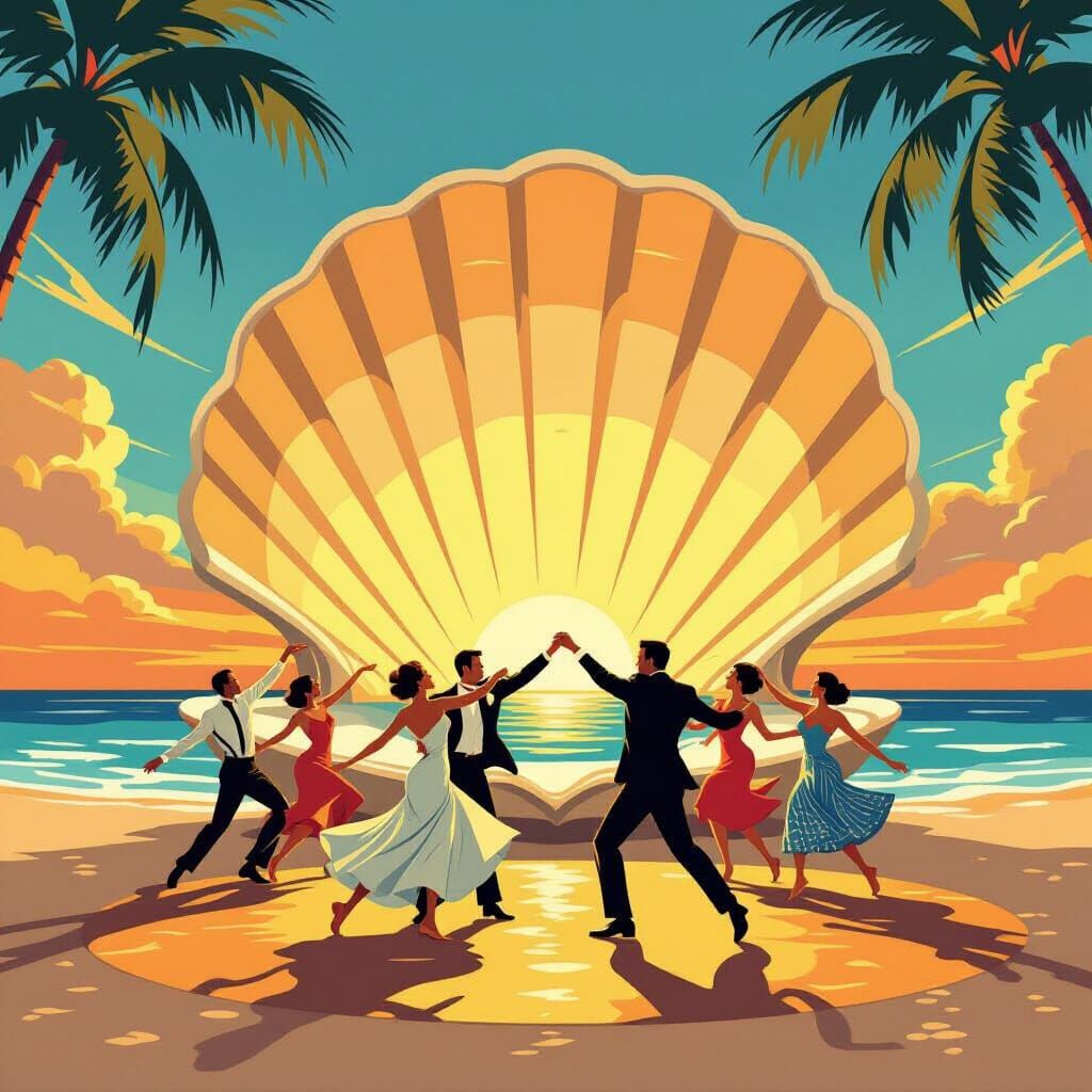 Swing Dance Competition in Seashell, Vintage Poster Art