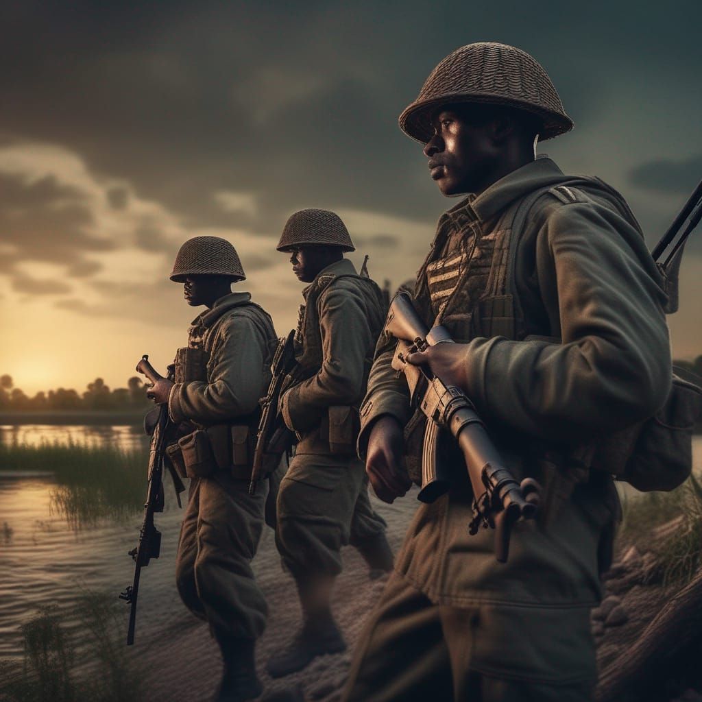 Mysterious Soldiers Tracking Enemy at Dusk in HDR