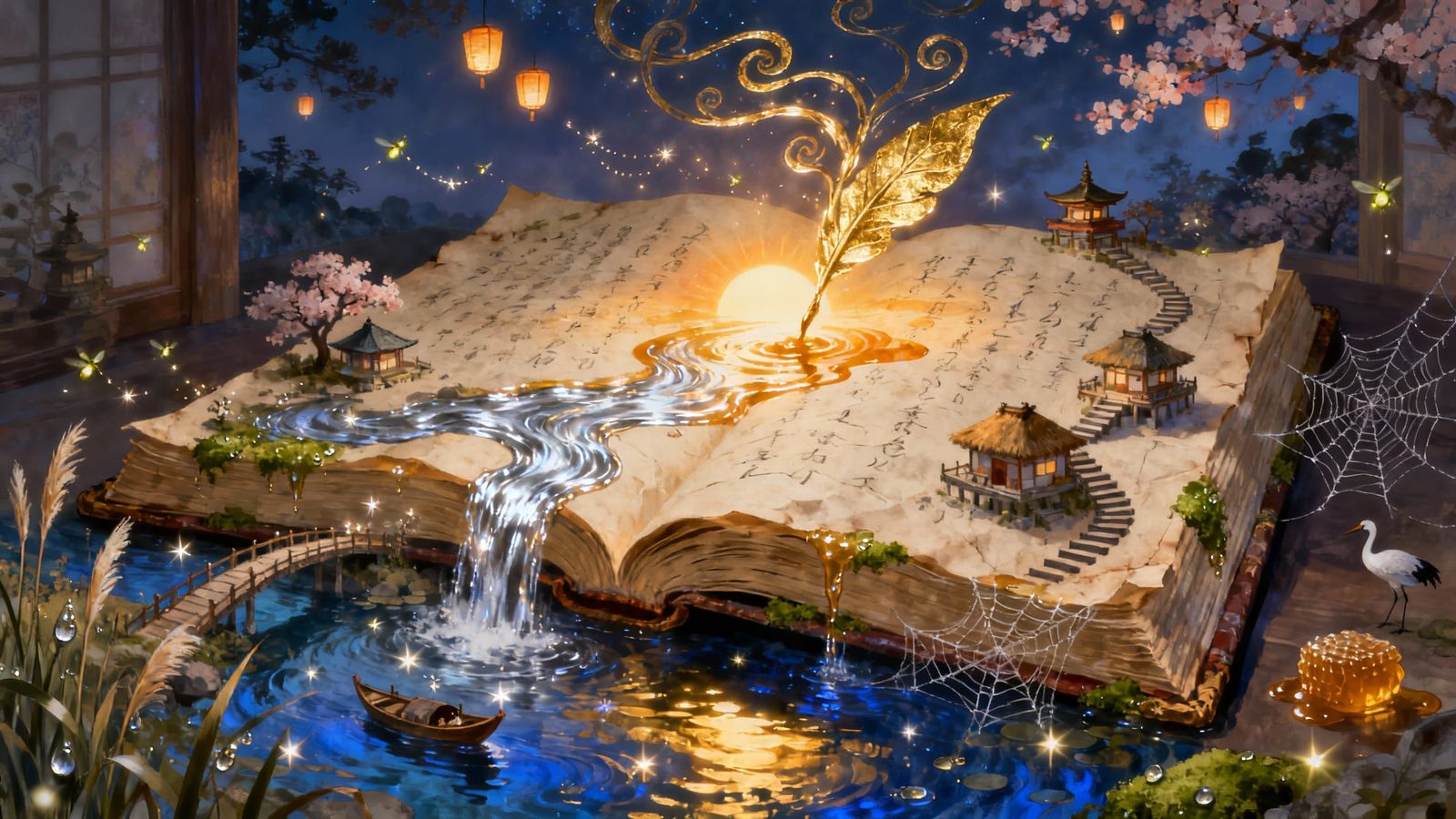 Miniature World Unfolds in Glowing Ancient Japanese Book