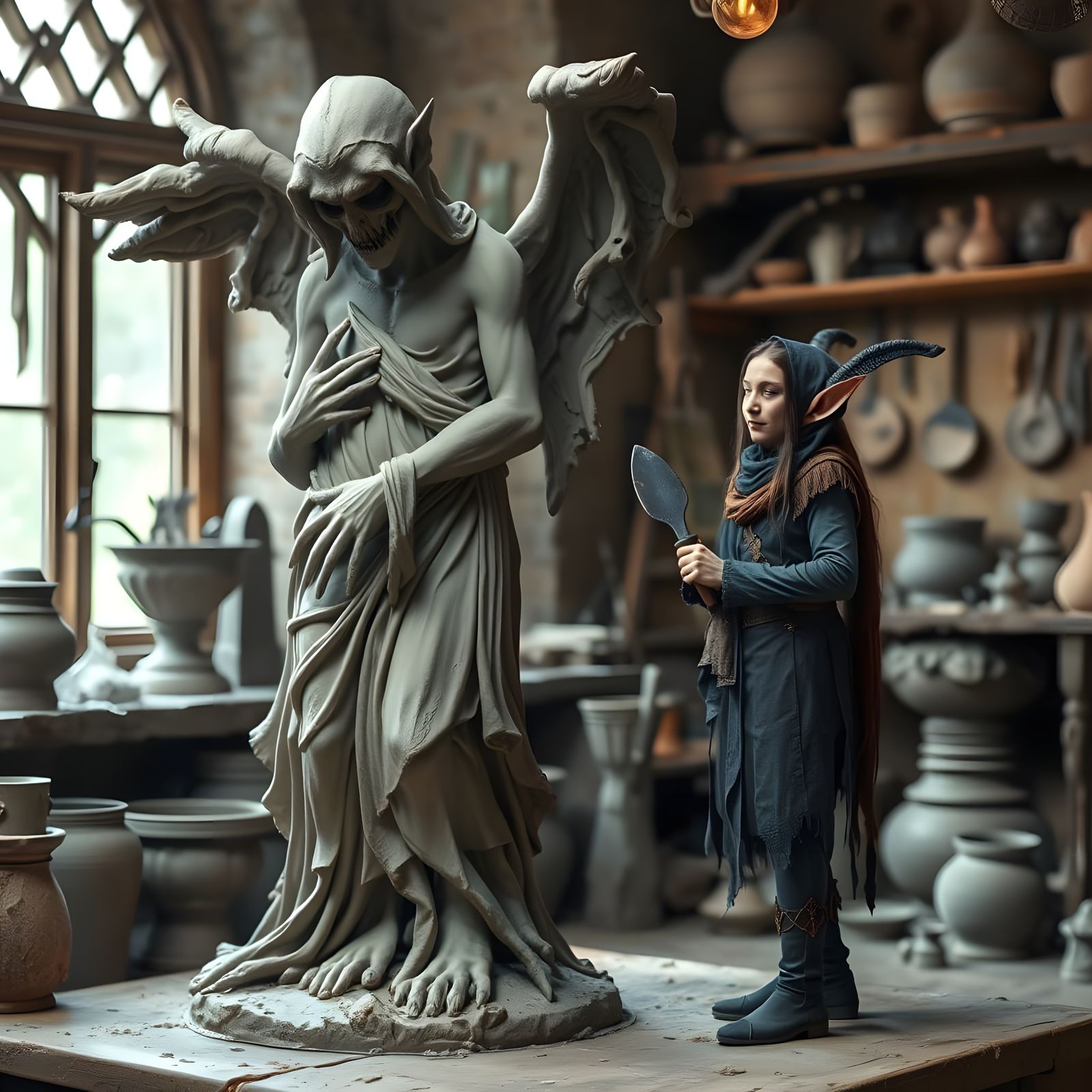 Dark Elf Sculpting Weeping Angel Statue