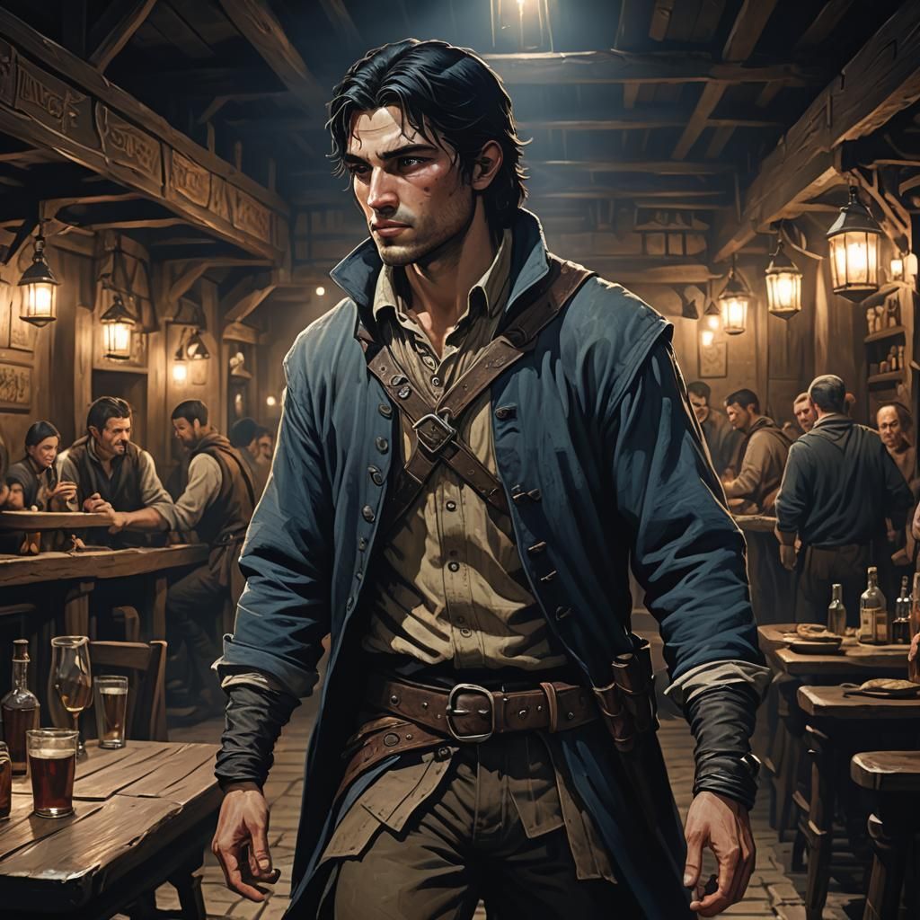 Rogue in Dim Tavern: A Chiaroscuro Portrait