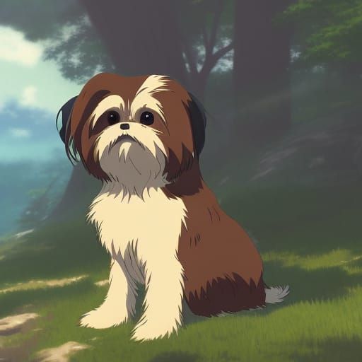 Shih Tzu in Studio Ghibli Anime Style