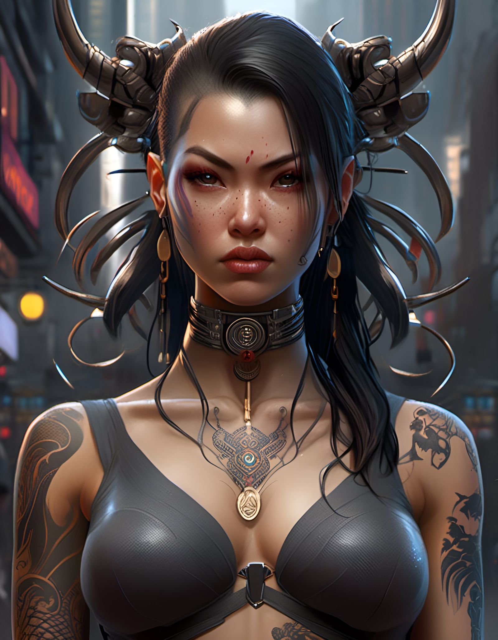 Angry Cyberpunk Yakuza Girl Digital Painting