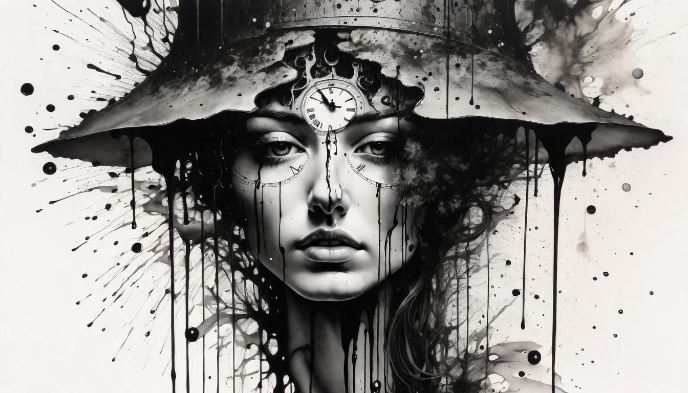 Ink Drawing of Time's Passage in Monochrome