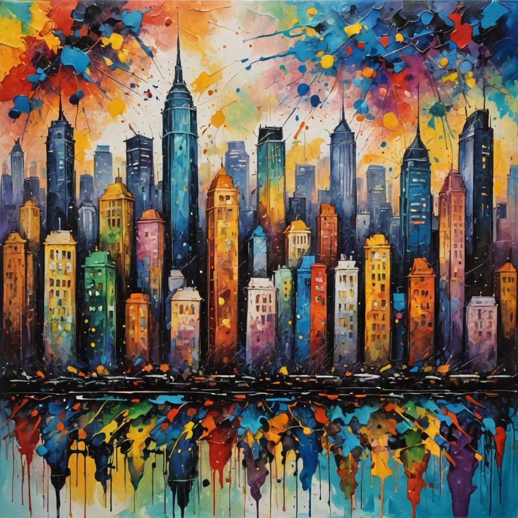 Abstract Ink Splatter Cityscape in Expressionist Style