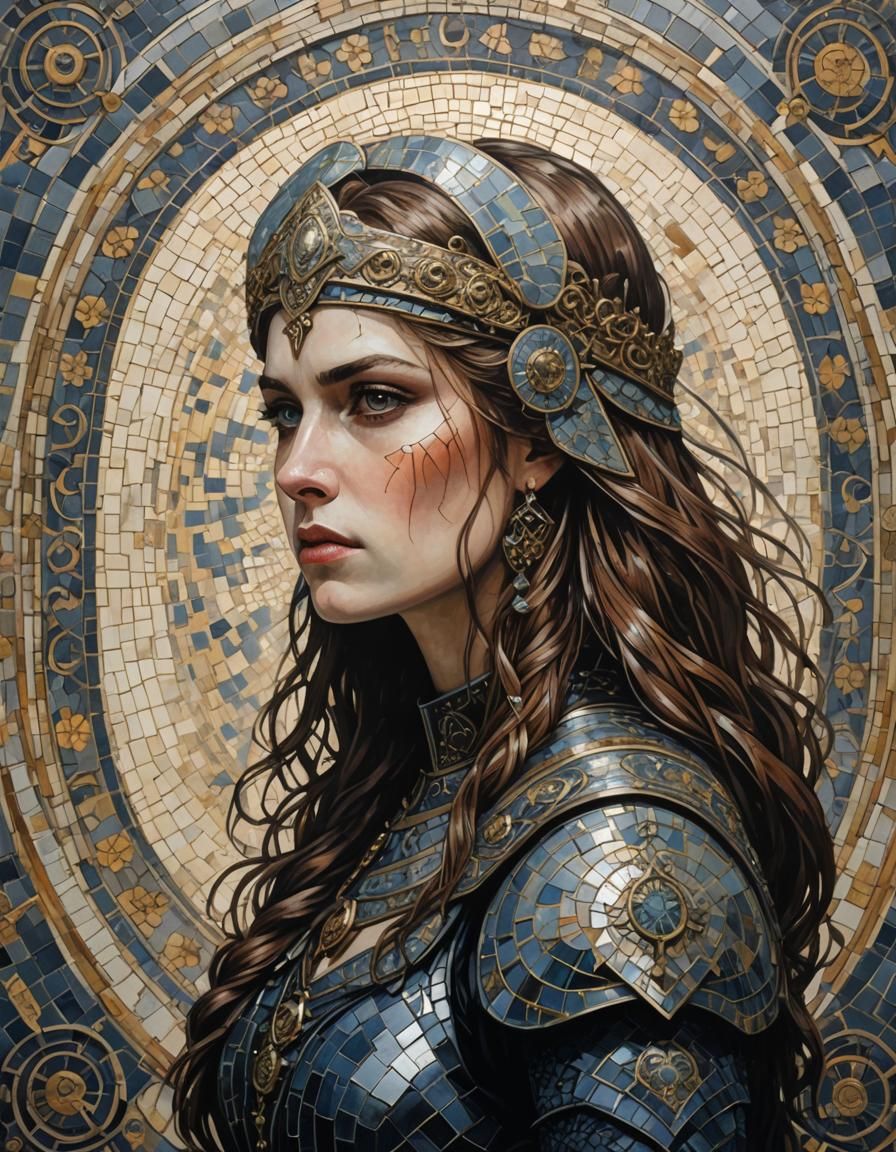 Gothic Shield Maiden with Mosaic Double Exposure