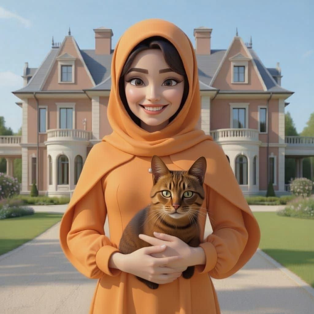 Muslimah in Hijab Takes Selfie With Cat