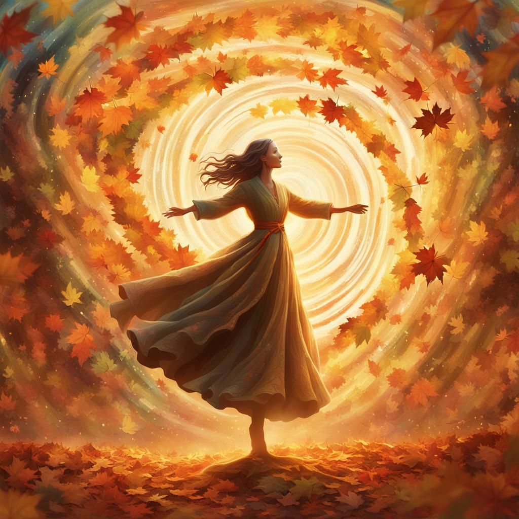 Mystical Figure Conjures Autumn in Watercolor Style