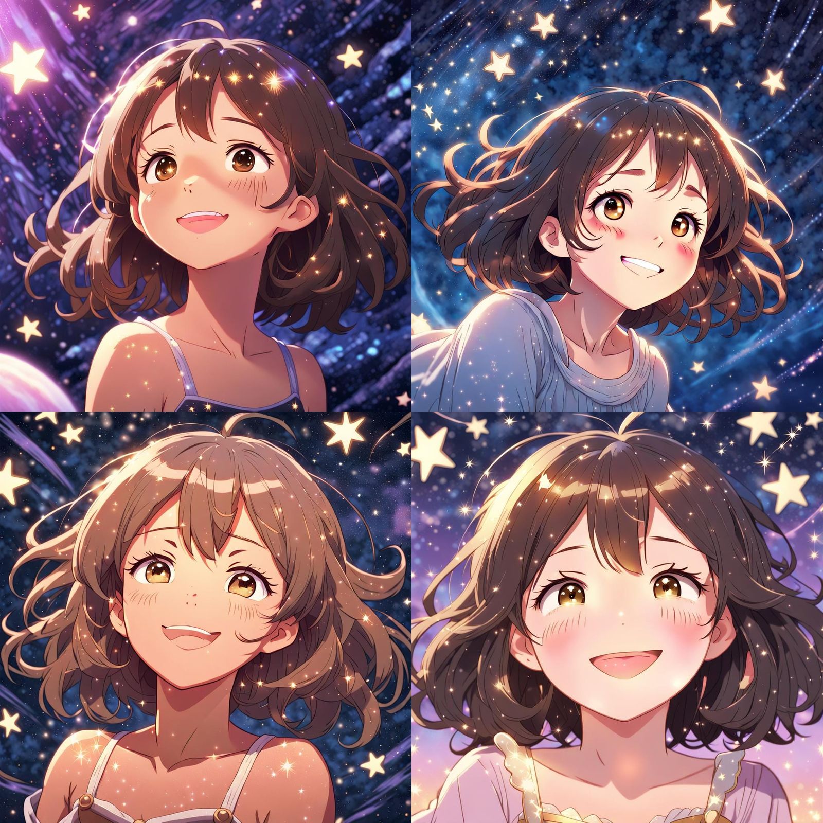 Starstruck Woman Floating in Space: Anime Style