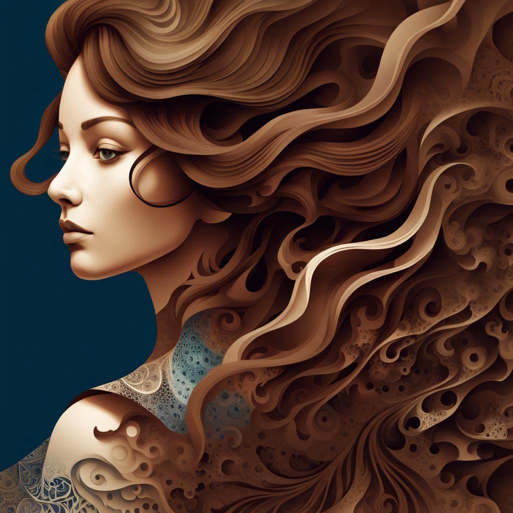 Mysterious Smoky Woman in Fractal Zentangle Art