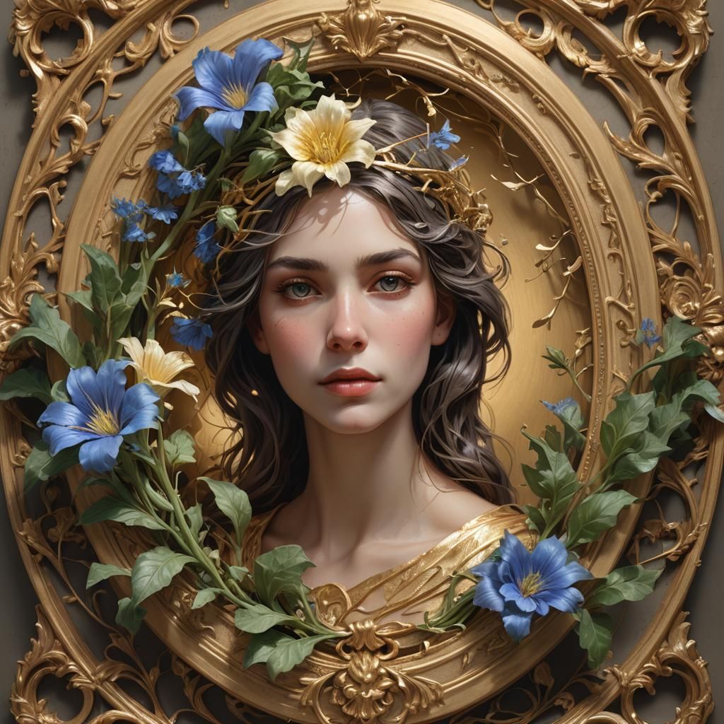 Chicory Vines Entwined Around Gilt Frame