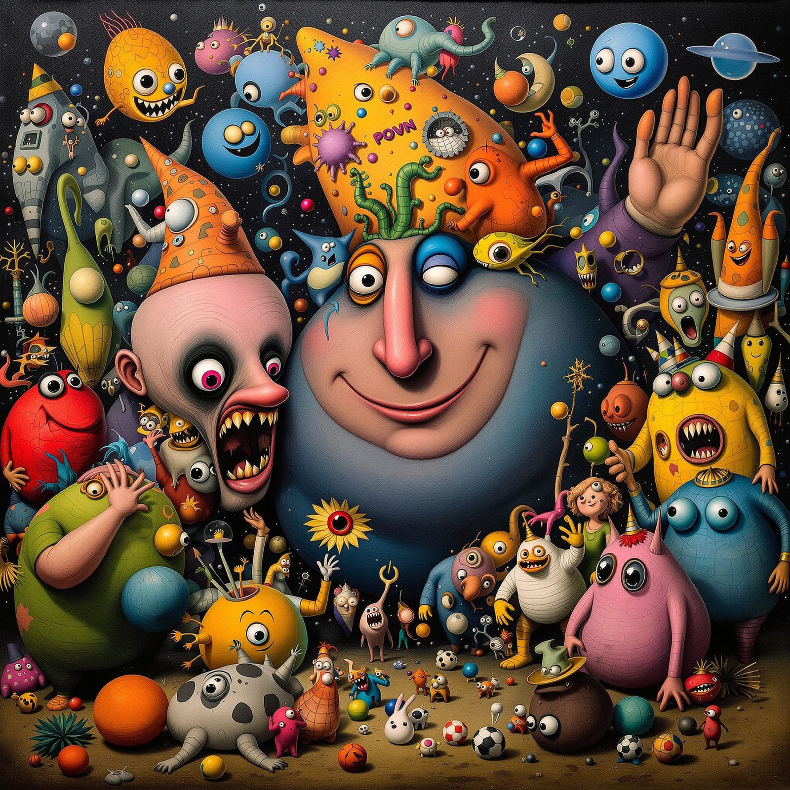 Surrealist Oil Painting of Bold Figures in High Contrast