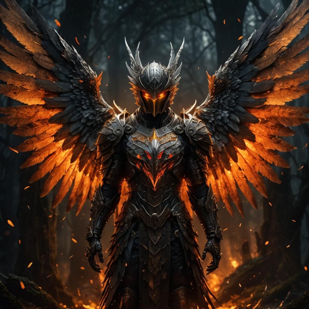 Armored Bird-Man with Wings Spread Wide