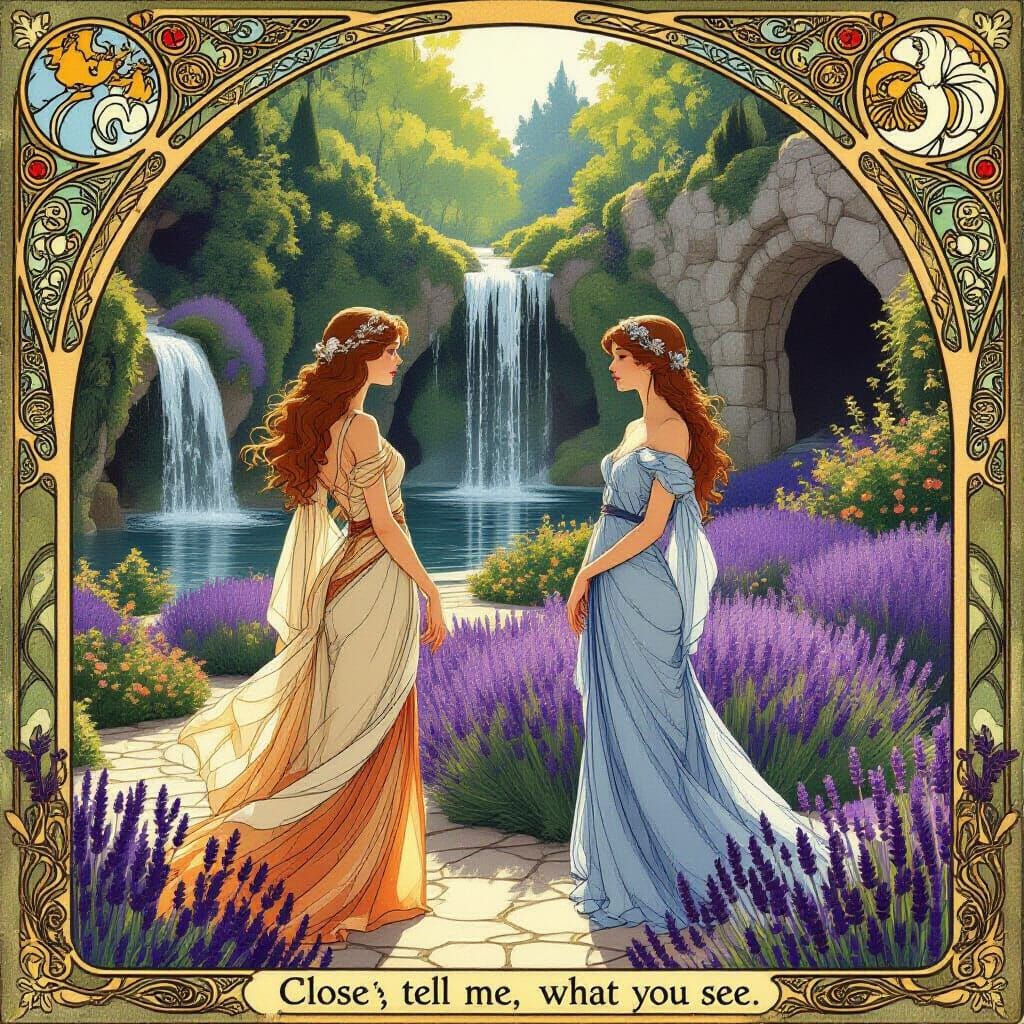 Art Nouveau Garden Scene with Lavender