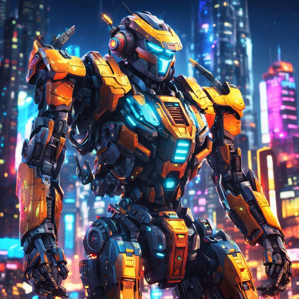 Epic Anime Mecha Robot in Futuristic City