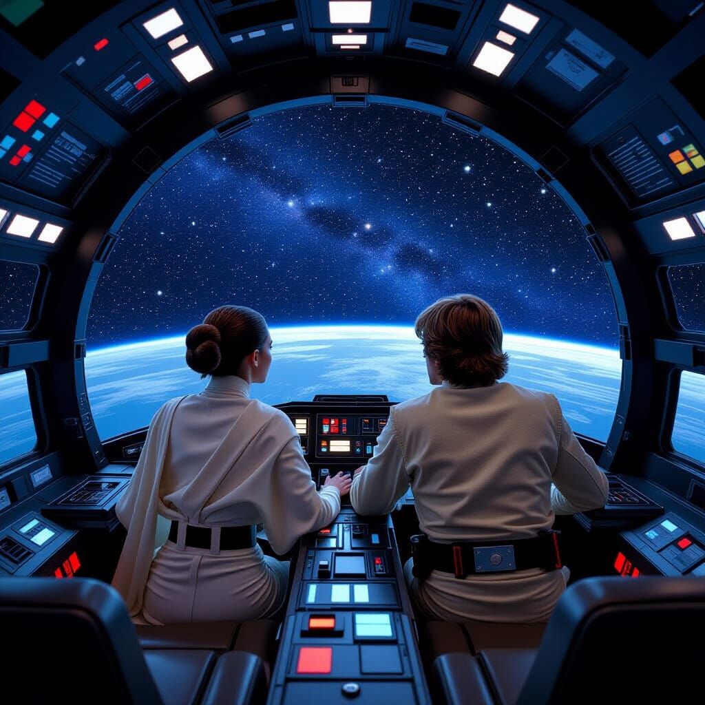 Leia and Luke in the Millennium Falcon