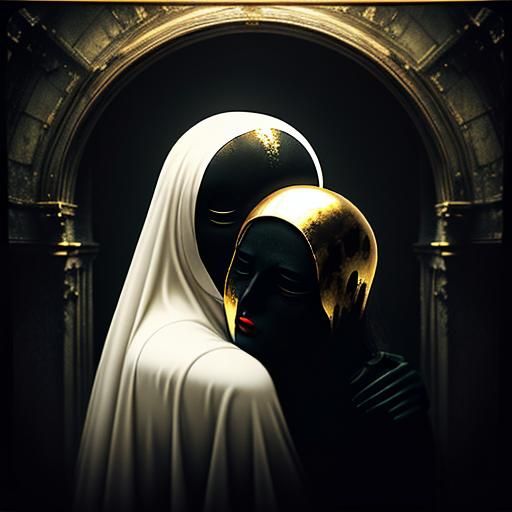 Surreal Embrace in Decaying Architecture