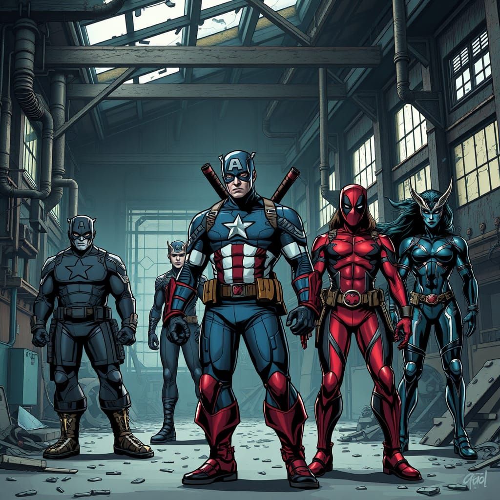 Marvel Heroes Meet in Abandoned Factory: Comic Book Style