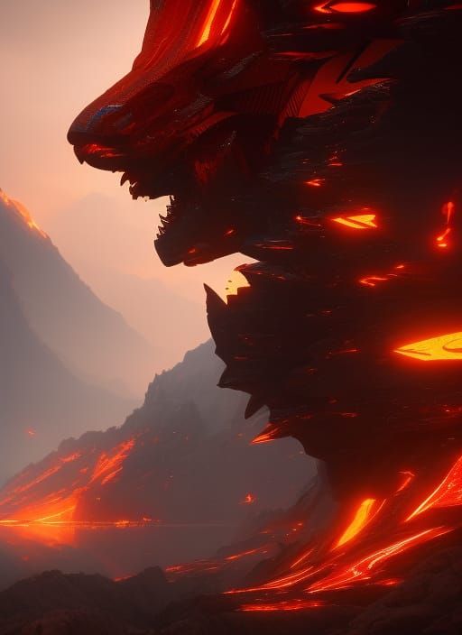 Fiery Pegasus Soaring Over Mountains: Art Nouveau Style