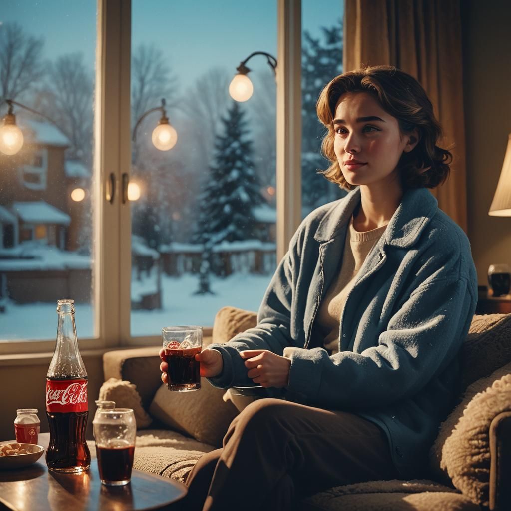 Cozy Living Room Scene with Coca Cola, Cinematic