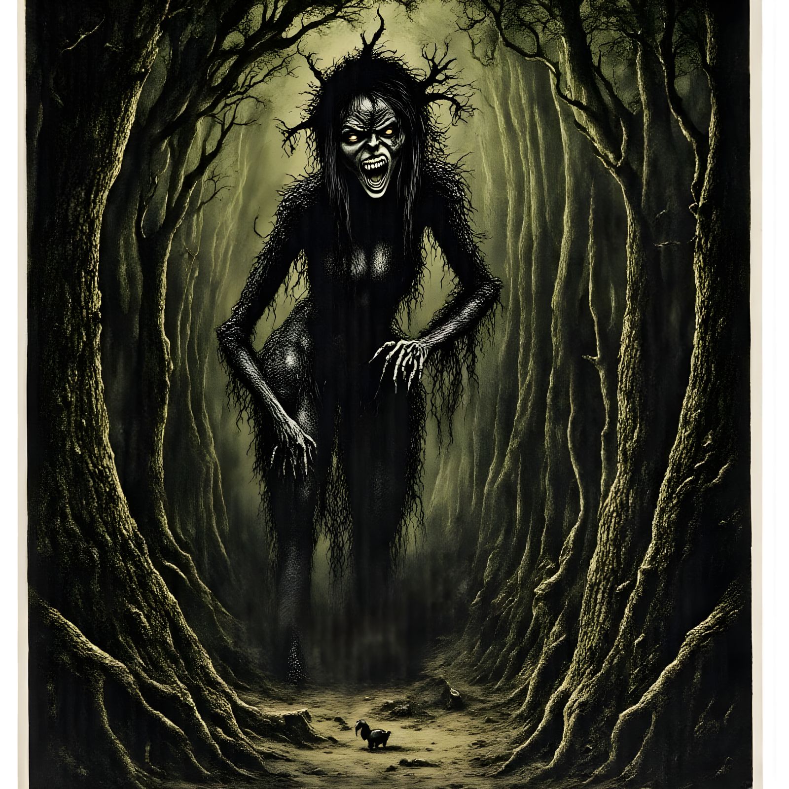 Screaming Banshee in a Surreal Forest