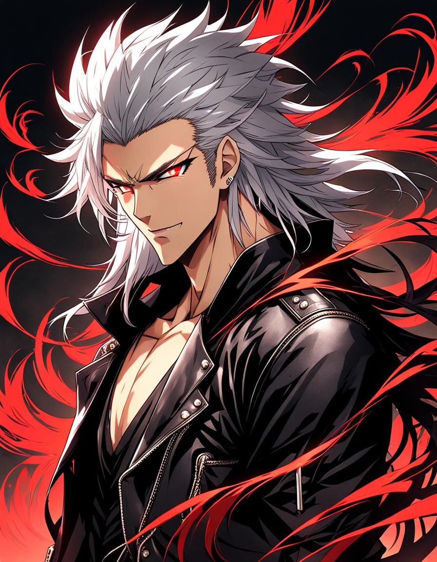 Punk with Red Eyes in Anime Style